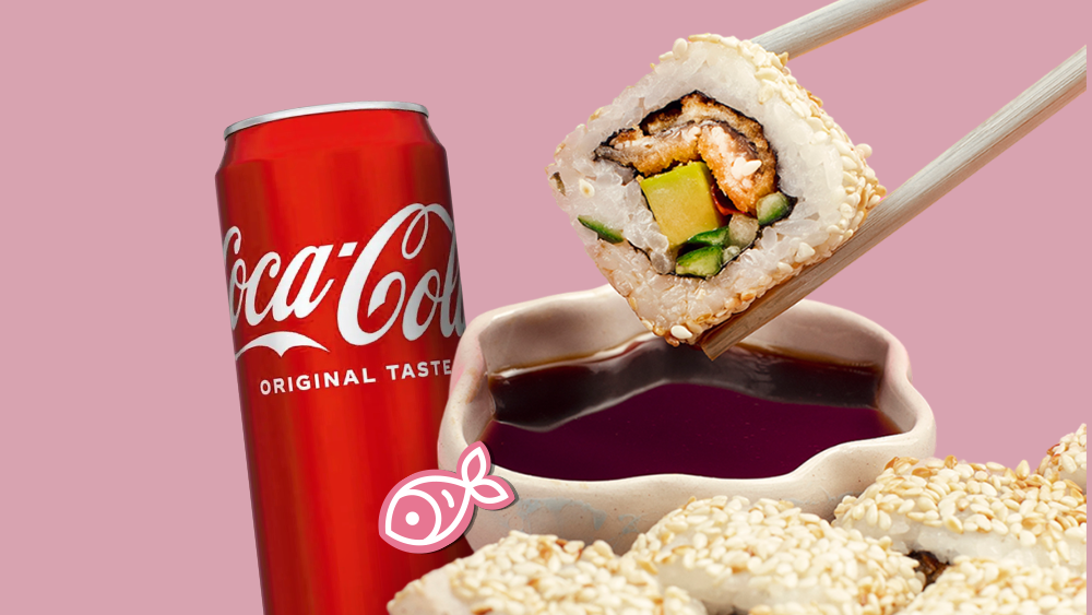 Salmon fried skin roll+Coca-cola